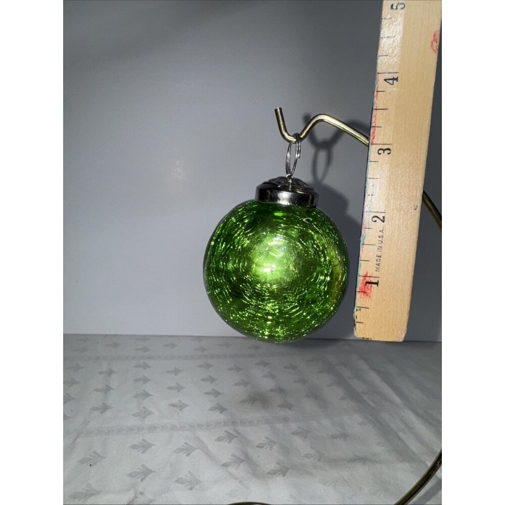 Vintage Kugel Style Green Crackle Glass Christmas Ornament 4" Heavy - Picture 4 of 5